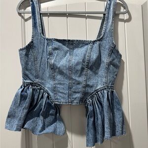 Forever 21 Blue Denim Peplum Crop Top
